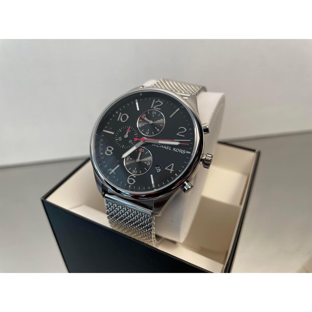 Michael Kors Gage Chronograph Black Dial Silver Mesh‎ Bracelet Mens Watch MK8827